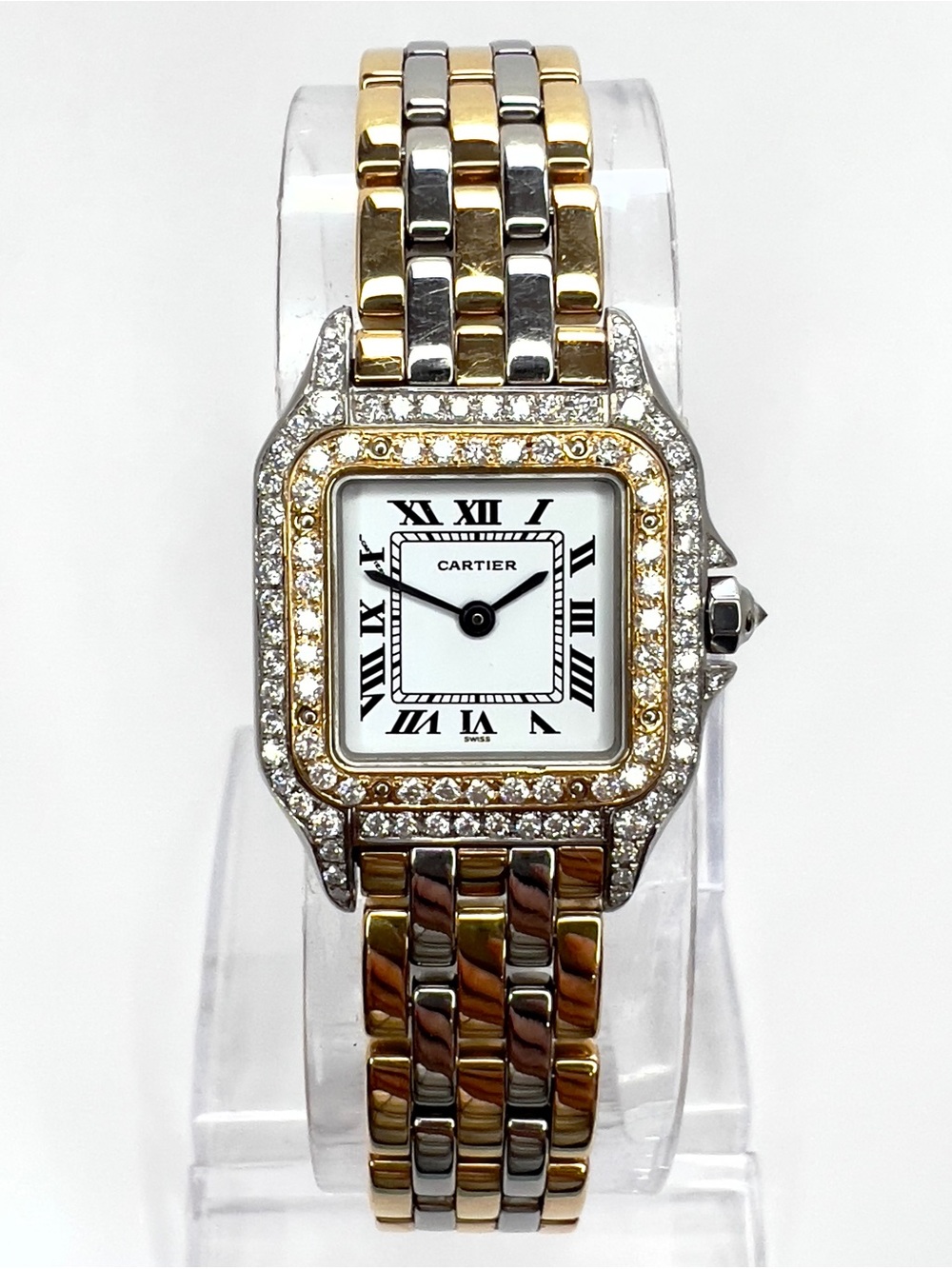 CARTIER PANTHERE 23mm Quartz 3 Row Gold 0.90TCW Diamond Watch White Dial